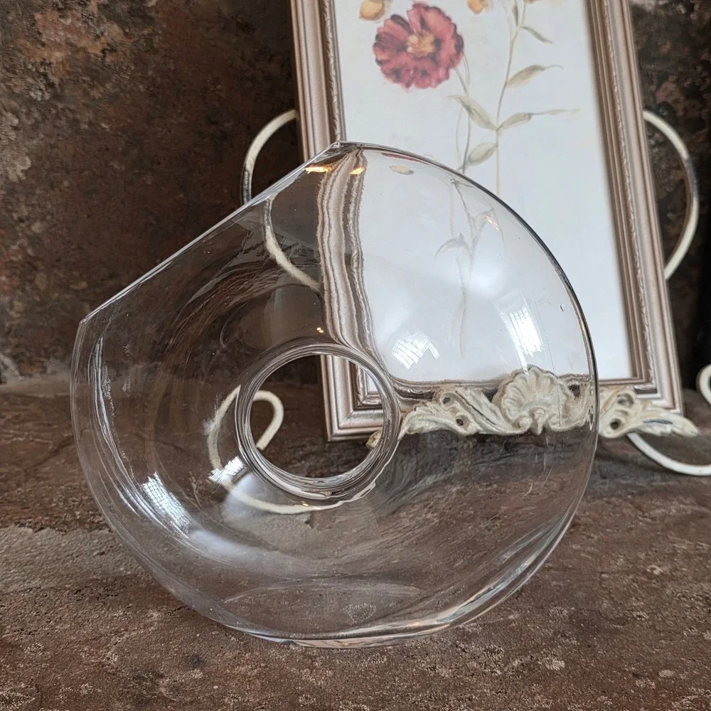 Modern Hand Blown Clear Glass Donut Vase Asymmetrical Torus Sculptural 7.5in